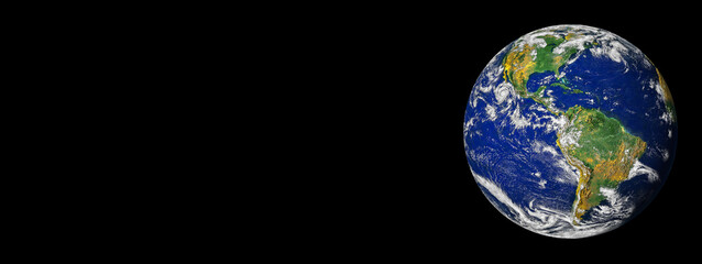 Wall Mural - planet earth globe from space isolated on black background banner or header with copy space.