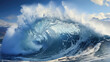 © GraphicsRF - An immense wave crashing against a sharp, rocky coastline, exploding into a fan of white spray.