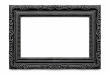 Abstract Art Empty Black Modern Wooden Frame On Blank White Background Isolated. Classic Vintage Design