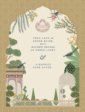 Traditional Indian Mughal Wedding Card Design. Invitation Card For Printing Vector Illustration.