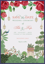Traditional Indian Mughal Wedding Invitation Card Design. Save The Date Invitation Card For Printing Vector Illustration.