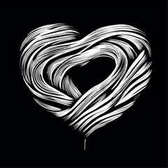 Sticker - knitted black and white vector heart