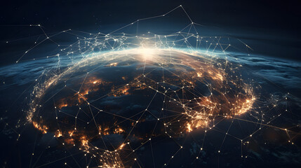 Global worldwide network connection and data connections concept. Communication technology for internet business and telecommunication. Digital art illustration, Generative AI