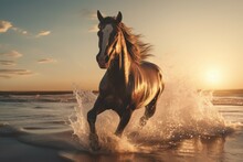 Horse Galloping Seaside. Generate Ai