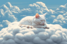A Heartwarming And Adorable Photography Of A Cute Cat Peacefully Sleeping On A Fluffy Cloud, Radiating Pure Serenity And Comfort. Ai Generated