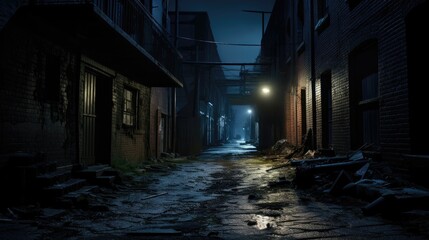 Wall Mural - Dark alleyway shrouded in mystery. Halloween concept for ghost-hunting equipment supplier, paranormal podcast, ghost tour agency.