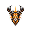 © Creative optiplex - Modern and minimalist logo design for Brown deer with long horns and big outline stroke, Sleek Deer Logo design with crown isolated on background, ready for tshirt print design, Esports team emblem
