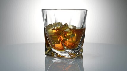 Wall Mural - Ice cube whiskey glass isolated on white background whiskey on the rocks