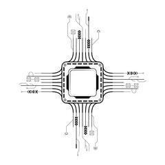 Poster - Abstract Black Simple Line Cpu, Computer, Technology Doodle Outline Element Vector Design Style Sketch Isolated On White Background Illustration
