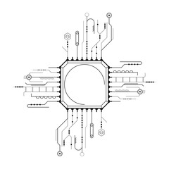 Poster - Abstract Black Simple Line Cpu, Computer, Technology Doodle Outline Element Vector Design Style Sketch Isolated On White Background Illustration
