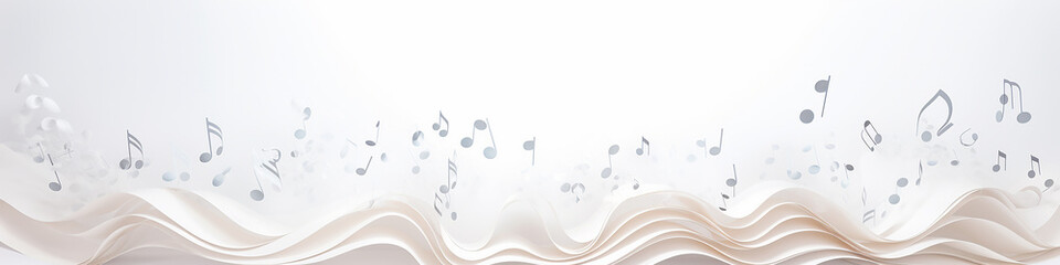 Wall Mural - white background symbols of the notes on the sheet music a long narrow panoramic frame music. Generative AI