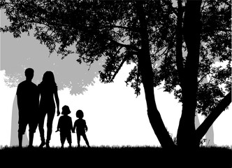 Canvas Print - 	
Family silhouettes in nature. vector work.	
