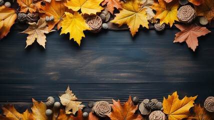 background frame school chalkboard black framed with yellow autumn leaves. Generative AI