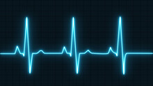 Sky Blue Color EKG Heart Line Monitor. Emergency EKG Monitoring. Pulse Line. ECG Heartbeat Monitor. Electrocardiogram Medical Background.