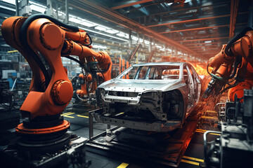 robotic assembly line in an automotive factory