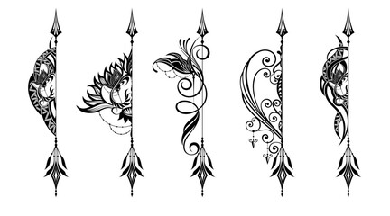 Sticker - Ethnic arrow with lotus flower and feathers in elegant style.Set of arrow