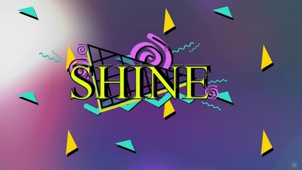 Poster - Animation of shine text over abstract shapes on purple background