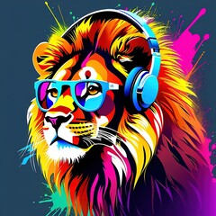 Wall Mural - lion head illustration graffiti color splash T-Shirt design   generative AI image.