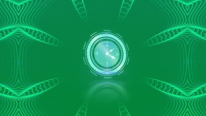 Poster - Animation of clock ticking over neon pattern on green background