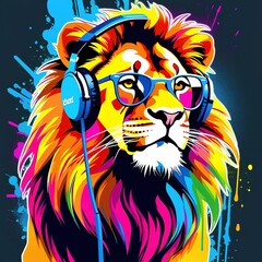 Wall Mural - lion head illustration graffiti color splash T-Shirt design   generative AI image.