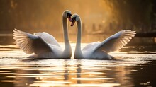 A Couple Of Swans In A Body Of Water