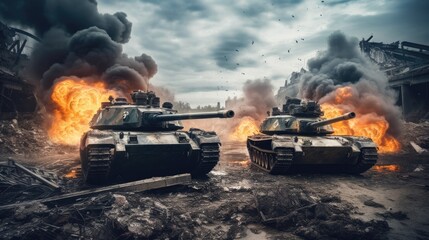 Canvas Print - Two tanks representing war and destruction 