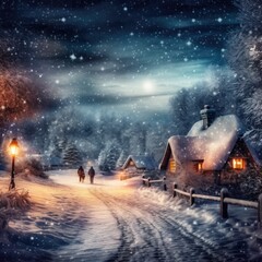 Wall Mural - Winter snow scene in fantasy Christmas village