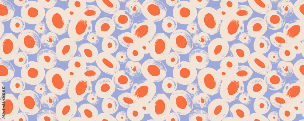 Seamless pattern with red grunge dots and blue background. Hand drawn ...