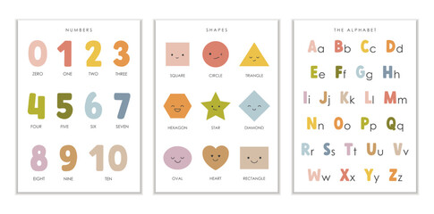 set of 3 educational posters, kids wall decor, kindergarten decor, classroom posters, educational al