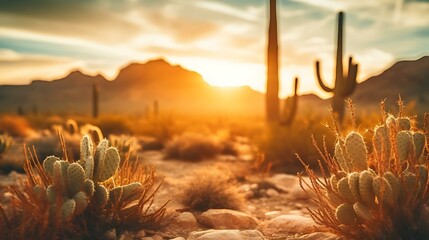 Canvas Print - a desert landscape with cactus