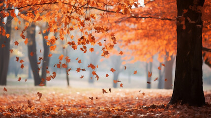 Wall Mural - Beautiful park with falling maple leaves new quality universal colorful technology stock image illustration design, generative ai