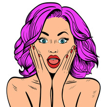 Surprised Woman With Open Mouth.Comic Woman. Pop Art Vintage Illustration On Transparent Background