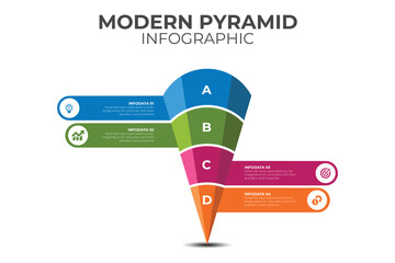 Wall Mural - Infographic colorful pyramid inverted with 4 floors and icons