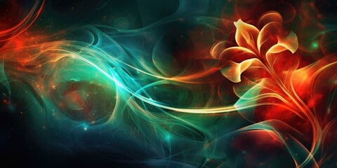 Beautiful abstract red and green night photo floral design background banner. beautiful Generative AI AIG32