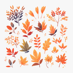 Wall Mural - A collection of autumn leaves on a white background. Vector leaves isolated