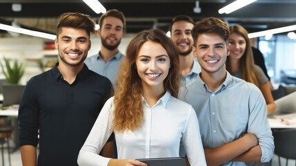 Aufkleber - Support and group of businesspeople in on a corporate transparent, Diversity and multicultural people excited with a positive and professional job mindset.