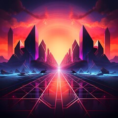 Wall Mural - landscape abstract fantasy city at sunset