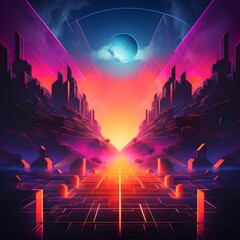 Wall Mural - landscape abstract fantasy city at sunset