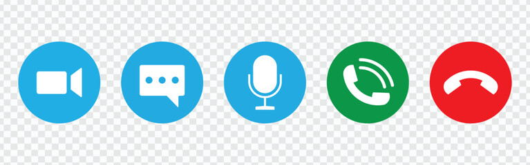 Poster - Video call icon set,  Video call icon set for conferencing and chat UI. Transparent buttons with modern design for video calls and instant messengers. Vector illustration.