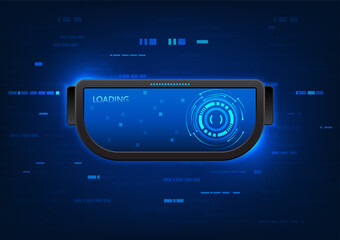 Poster - Virtual Reality Technology VR glasses have a technology circle with loading data. It is a technology that creates a virtual environment that is also used to communicate and entertain.
