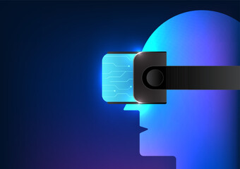 Poster - Virtual Reality technology, people wearing VR goggles enter the world of the Metaverse. It is a technology that creates a virtual environment that is also used to communicate and entertain.