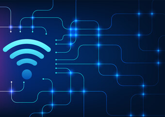 Fototapete - Wifi technology It is a technology that sends internet signals to electronic devices to make a connection. It is a Vector illustration with a wifi icon with the connection circuit board.