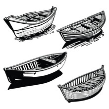Boat Vector, Ship Vector Black Outline Illustration On White Background