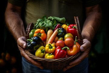 Sticker - Farmer Holding Basket of Vegetables. Generative AI