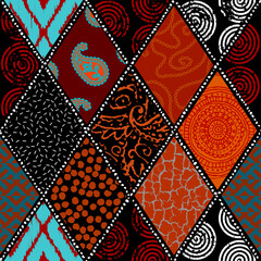 Poster - Vector brown ethnic tribal pattern. Seamless art image. Rhombuses pattern.