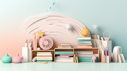 Wall Mural - background back to school bright modern 3d.