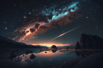 Wall Mural - beautiful outdoor scenery under a pretty starry sky, ai generated