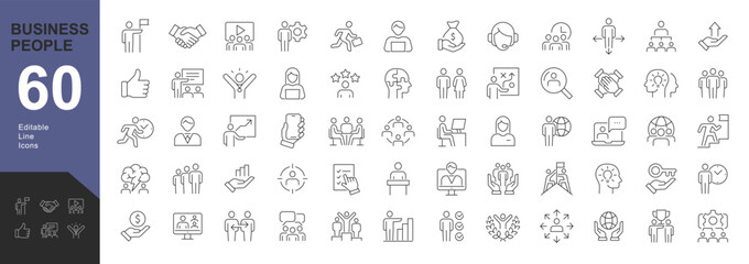 business people line editable icons set. vector illustration in modern thin line style of business r