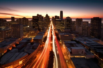 Wall Mural - Aerial photography of streets in the night city