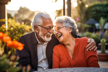 Wall Mural - An elderly Hispanic couple enjoying outdoors, their love palpable, reflecting a Latin American immigrant's fulfilling retirement